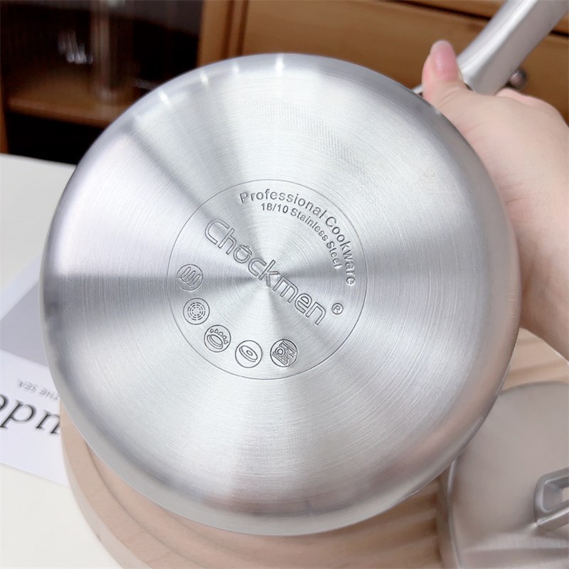 五层夹铜18/10不锈钢奶锅超厚微压单柄无涂层辅食锅泡面锅16CM