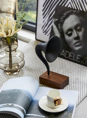 创意复古老式喇叭唱片机模型卧室音乐吧台壁龛留声机软装饰品