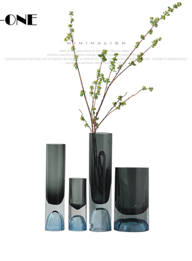 zon 现代海蓝色高底加厚直筒玻璃瓶干水培器装饰