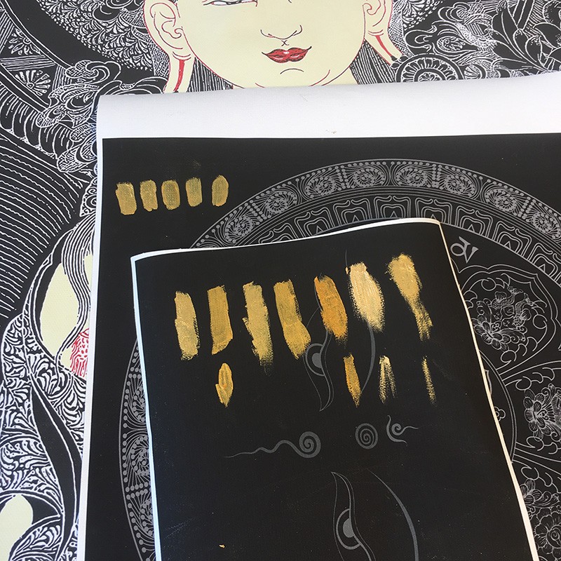 唐卡颜料描金工具装 传统手工调制 调的金粉/彩色颜料/描线笔