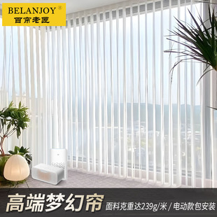 白色梦幻帘垂直帘电动窗帘222新款 竖百叶帘飘窗客厅纱帘窗沙窗纱