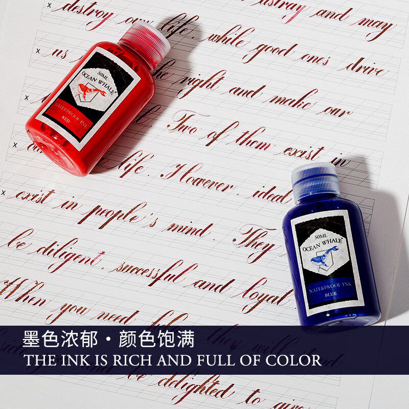 防水级】鲸鱼墨水 纯黑色纯兰墨兰红墨水钢笔水练字学生教师专用