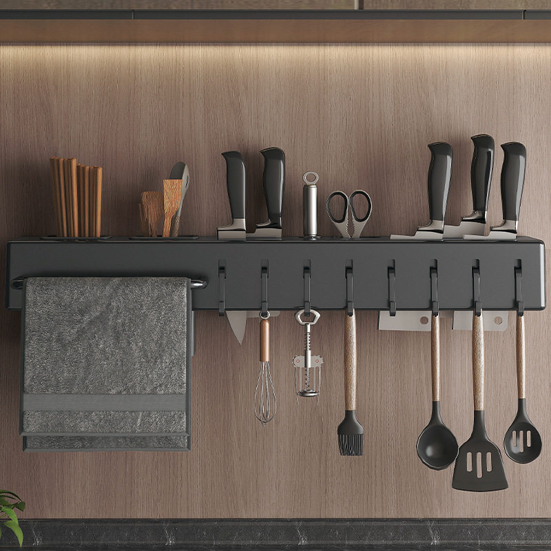免打孔厨房刀架置物架壁挂式多功能筷笼筷子筒刀具用品一体收纳架