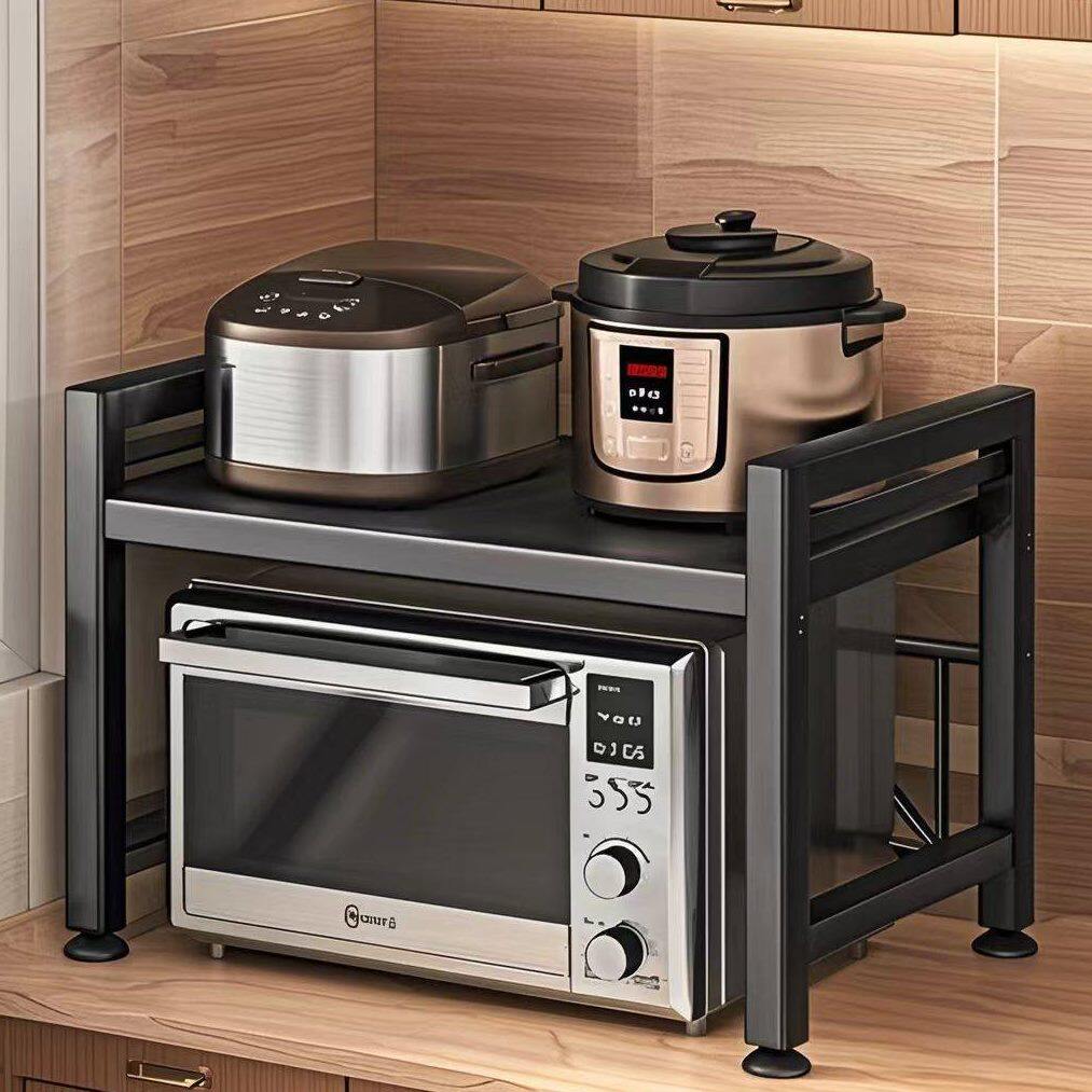 可伸缩厨房置物架微波炉烤箱架子家用电饭锅双层台面桌面收纳支架