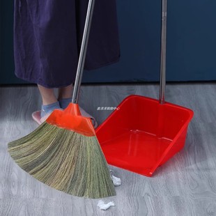 家用扫把单个扫地笤帚手工编织芒草扫把簸箕套装 老式 不沾头发扫帚
