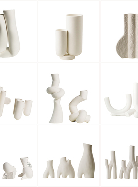 现代趣味曲管陶瓷花器桌面烛台摆件样板间售楼处玄关处简约装饰品