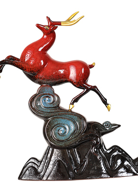 陶瓷鹿摆件一鹿高升雕塑客厅酒柜办公室玄关装饰品招财乔迁礼物