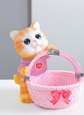 可爱幸福小猫收纳摆件玄关钥匙托盘客厅吧台桌面装饰送女生小礼物