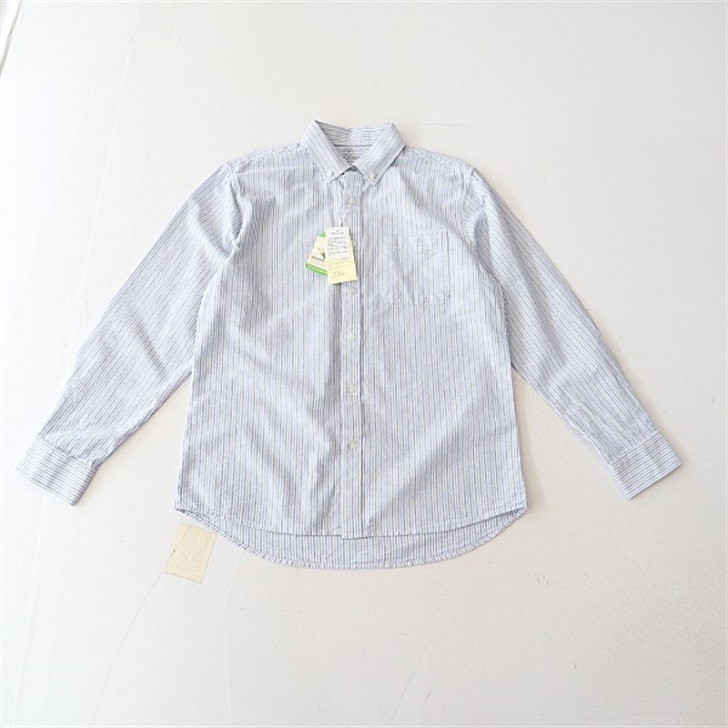 春秋季新品男长袖衬衫纯棉方领纽扣宽松休闲青年百搭条纹上衣F3