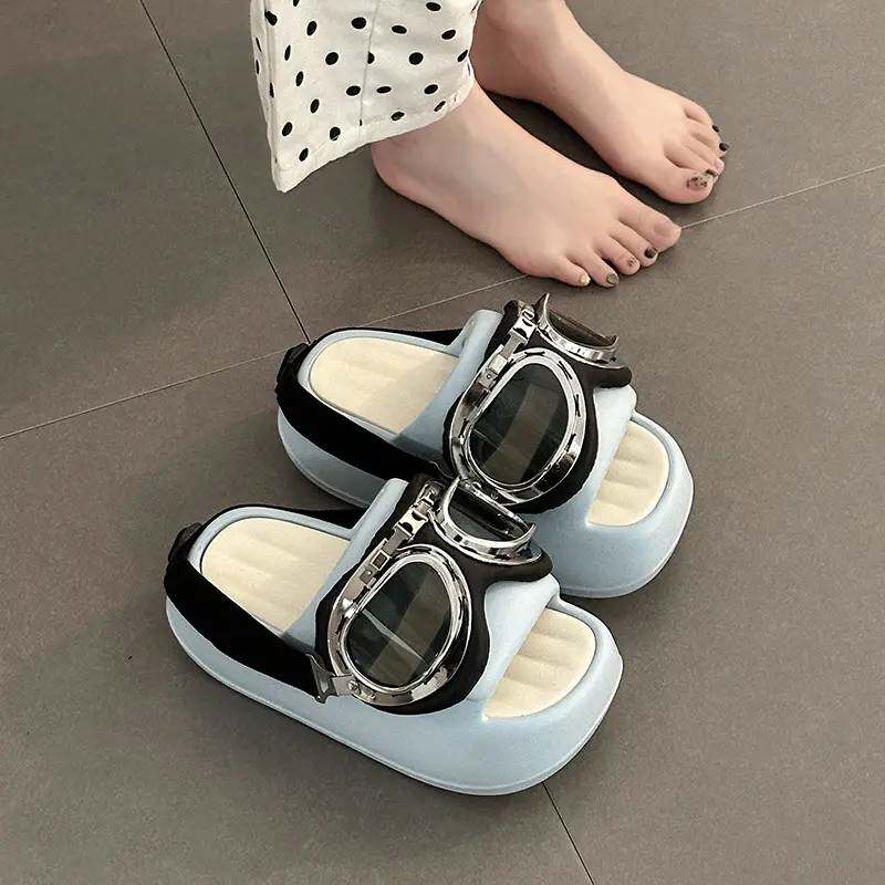 机车眼镜一字外穿拖鞋女2025年夏季新款小众设计时尚厚底增高凉拖