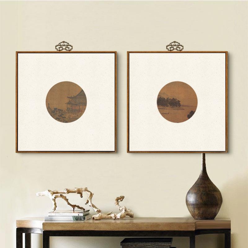 新中式客厅装饰画茶室背景墙禅意挂画宋代小品山水画玄关餐厅复古
