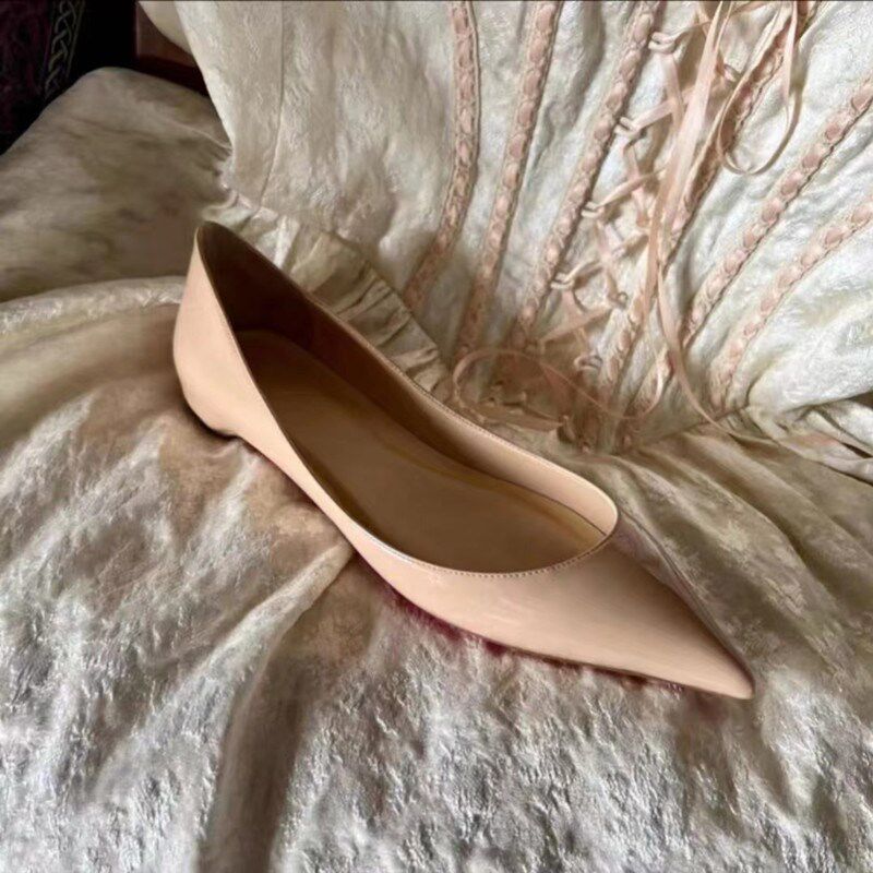 鞋子女2024新款爆款裸色平底鞋单鞋低G跟尖头鞋内增高40大码女鞋4