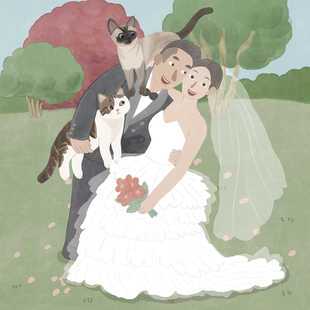 婚礼请柬插画设计手绘画头像定制