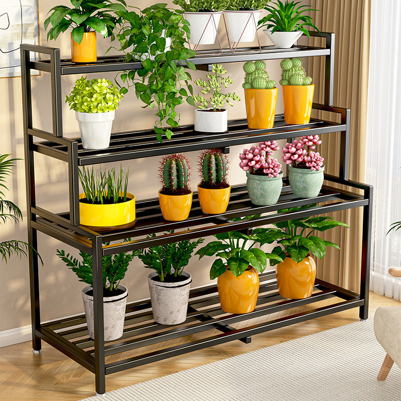 阳台花架置物架客厅落地式多层铁艺阶梯形托架花盆植物摆放层架