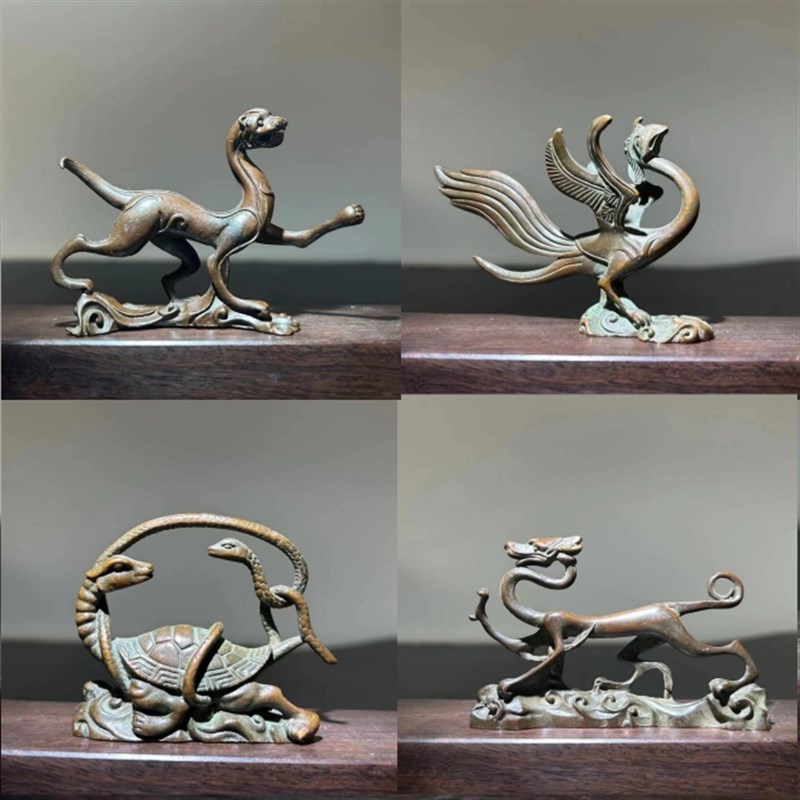 中式古典金属四大瑞兽文镇古代四大神兽龙龟解豸貔貅青龙玄武朱雀