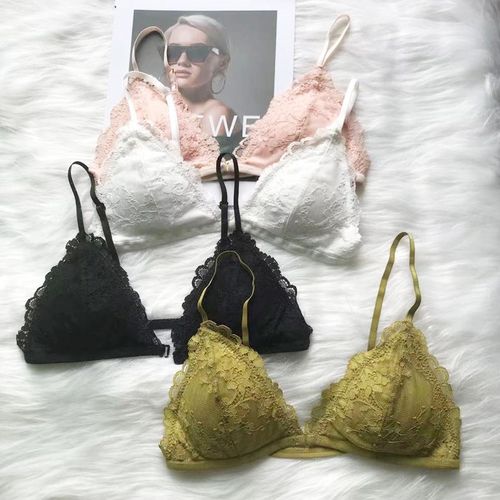 法式内衣女无钢圈美背前扣三角杯蕾丝小胸平胸夏季轻薄学生文胸