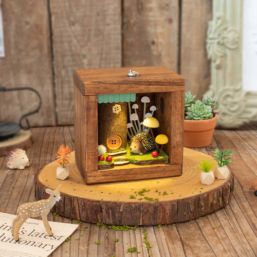 阿楹 森系微景观电视机书柜摆件刺猬工位电脑桌床头装饰灯礼物女