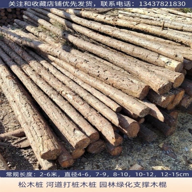 杉木打桩木河道驳岸木头桩绿化苗木支撑杆工程建筑防汛挡土松木桩