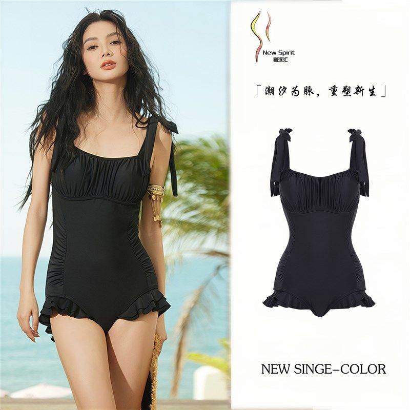 连体泳衣女新款泡温泉海边度假风高级感保守平角纯欲风绝美泳装