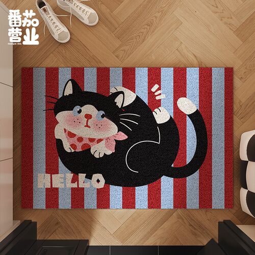 卡通猫咪丝圈地毯入户门口除尘脚垫耐磨玄关进门垫Rpvc可裁剪地垫