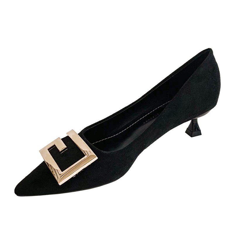 黑色高跟鞋女低跟2024年新款春季款职业尖头工作浅口通勤单鞋细跟