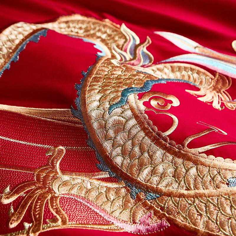 全棉婚庆四件套大红色刺绣新婚床单结婚喜被婚房陪嫁床上用品