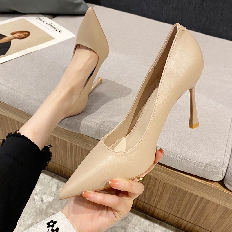 高跟鞋女尖头细跟2021年新款法式少女浅口气质伴娘婚鞋白色单鞋冬