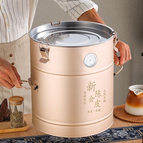 不锈钢陈皮桶茶叶桶大容量加厚密封保鲜防潮金属储存茶.罐带湿度