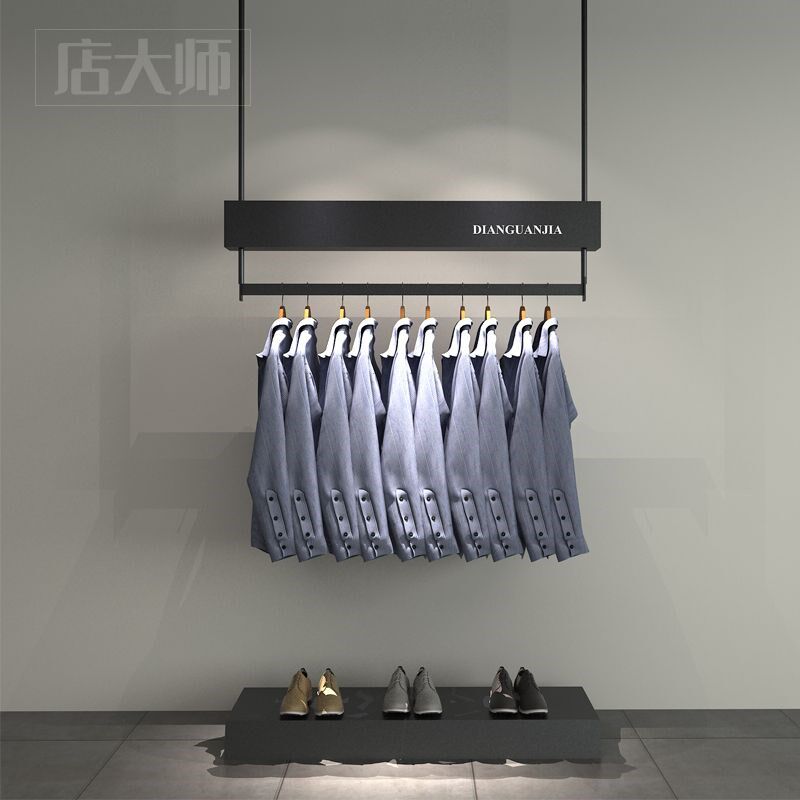 吊架地台铁艺挂架j组合侧挂衣架内带灯吊顶悬挂服装店陈列架展示