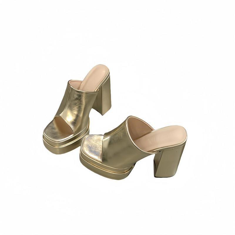 不累脚12cm超高跟鞋女夏款粗跟鱼嘴凉鞋防水台凉拖鞋时装模特走秀