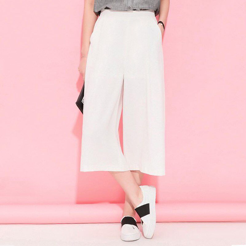 2020夏季韩版新m款大码雪纺阔腿裤中腰宽松显瘦七分裙裤女大脚裤