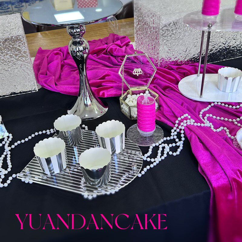 银色系甜品台展示架银色高脚镜面蛋糕架三件套