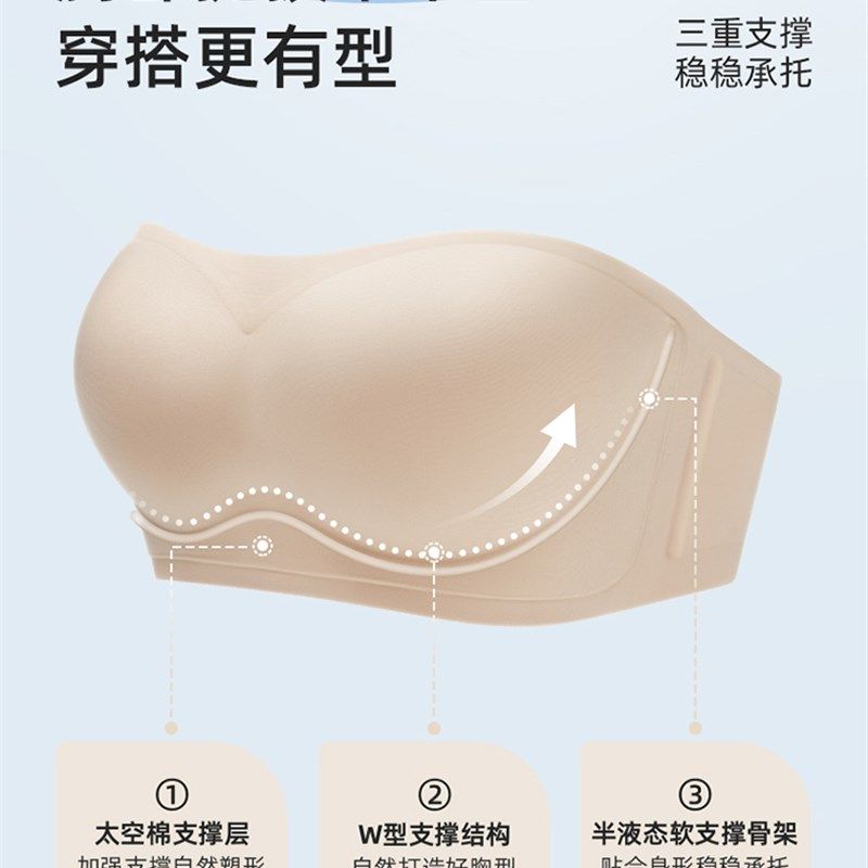 隐形内衣肤色无肩带防滑聚拢抹胸裹胸薄款夏季蹦迪不掉防下垂