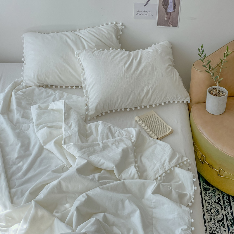 少女心b可爱球球全棉水洗棉纯色夏凉被单双人薄被子夏季空调被