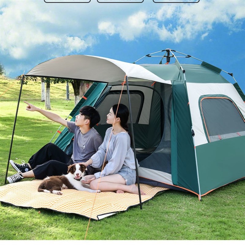 帐篷户外全自动速开沙滩露营防雨多人野营四面帐两门两窗一室一厅