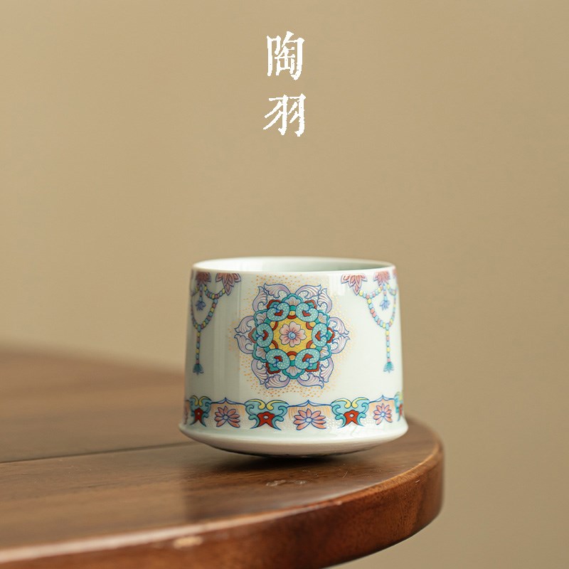 草木灰团花不倒杯陶瓷茶s杯主人杯家用品茗杯单杯功夫茶具喝茶杯