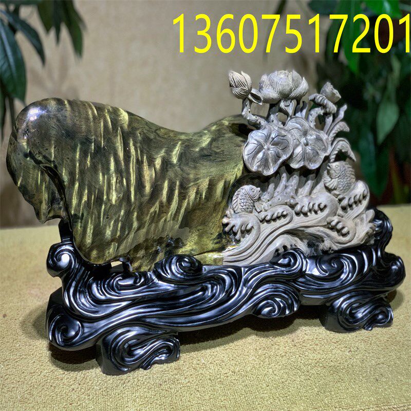 工艺品摆件木雕鲤鱼礼品实木金丝楠木乌木根雕动物花鸟鱼连年有余