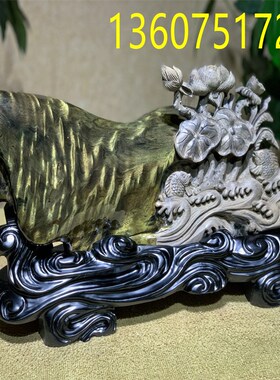 工艺品摆件木雕鲤鱼礼品实木金丝楠木乌木根雕动物花鸟鱼连年有余