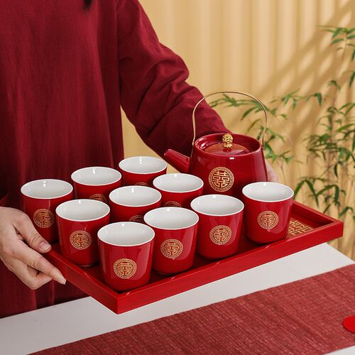 结婚茶具套装敬茶杯改口茶杯茶壶送新人陪嫁结婚礼物X家用喜庆用