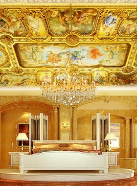 X0803欧式伊甸园天顶集成吊顶效果图壁画欧式吊顶壁画墙纸背景墙