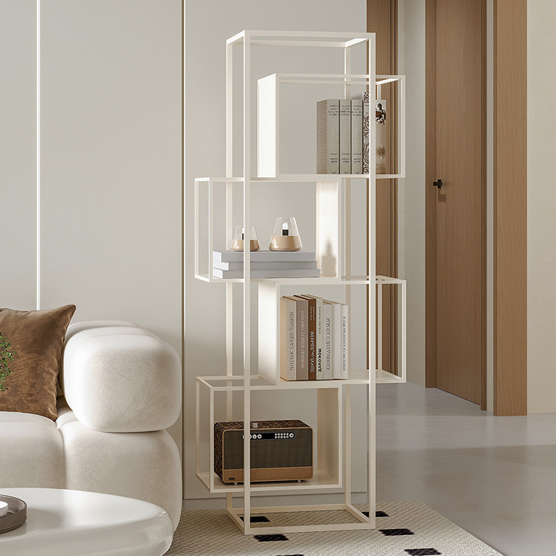 现代书架置物架落地家用简约立式收纳层架I书柜客厅铁艺奶油风展