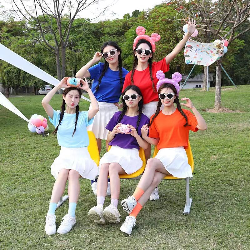 糖果色百褶裙套装夏季啦啦操演出拉拉队表演运动会毕业季闺蜜服装