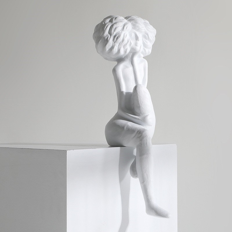 现代简约黑白女郎人物雕塑艺术摆件样板间客厅玄关茶几家居装饰品