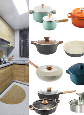 样板房厨房锅具摆件橱柜不锈钢锅具组合套装煎锅汤锅W摆设软装饰