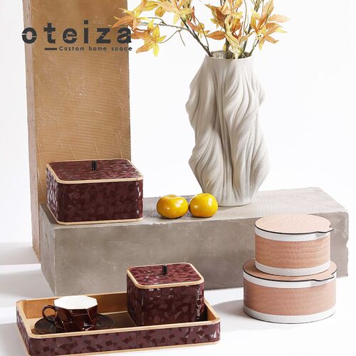现代简约金属皮革收纳盒首饰盒摆件卧室样板间办.公室装饰品