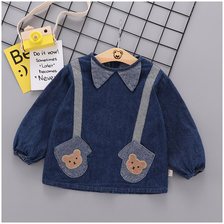 春秋冬牛仔罩衣长袖男女宝宝反穿衣儿童婴幼儿吃饭X衣倒褂衣新款