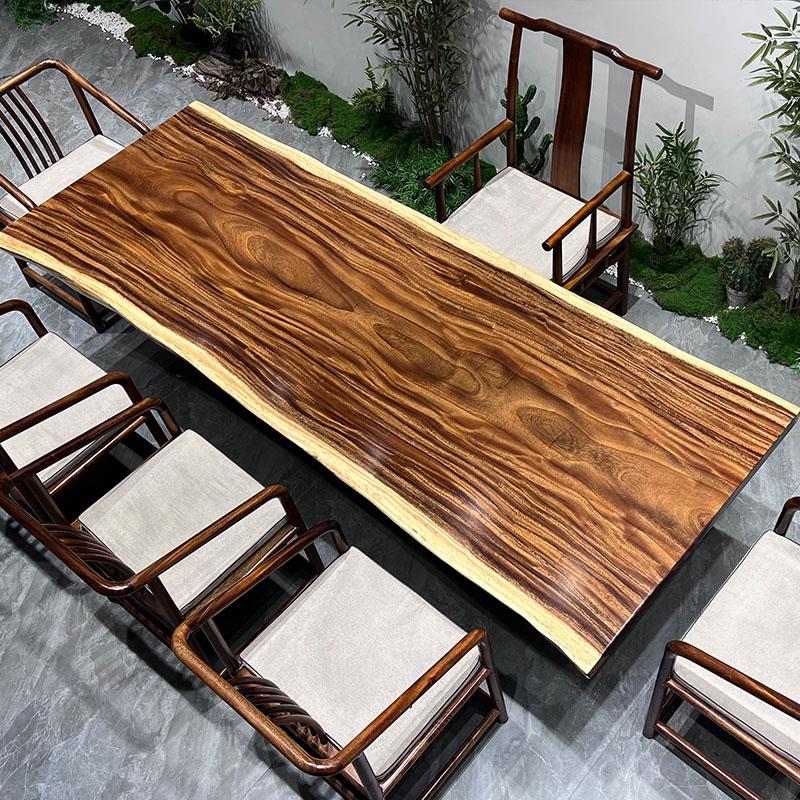 胡桃木大板茶桌原木大板自然边整块茶台主管桌实木大板书画桌餐桌
