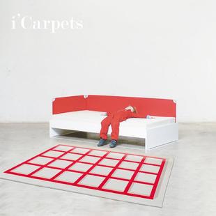 红色格子地毯客厅卧室简约床边毯夏季 屋颜icarpets 家用房间地垫