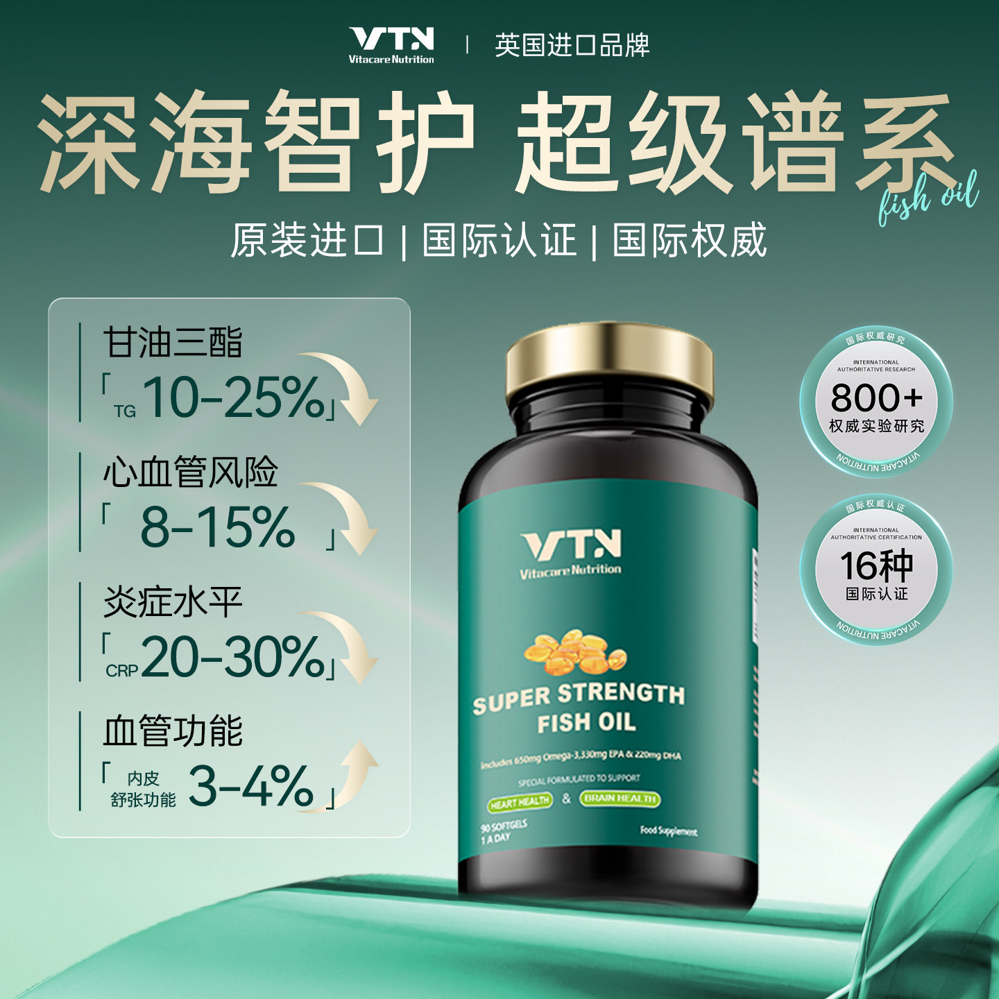 VN英国进口90粒深海鱼油软胶囊EPA+DHA高浓度Omega成人心血管健康,保健食品/膳食营养补充食品,鱼油/深海鱼油,淘宝优惠券,粉丝福利购,淘宝优惠卷