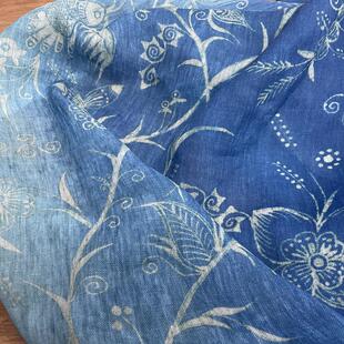 布九友春夏上衣纯苎麻衬衫长袍中式覆古蓝染扎染印花布亚蓝